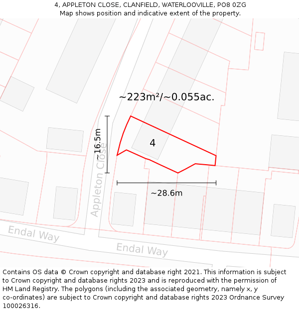 4, APPLETON CLOSE, CLANFIELD, WATERLOOVILLE, PO8 0ZG: Plot and title map