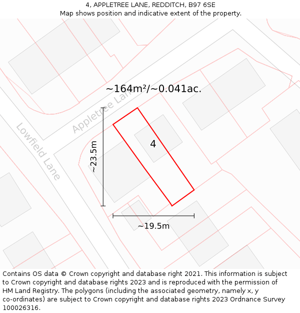 4, APPLETREE LANE, REDDITCH, B97 6SE: Plot and title map