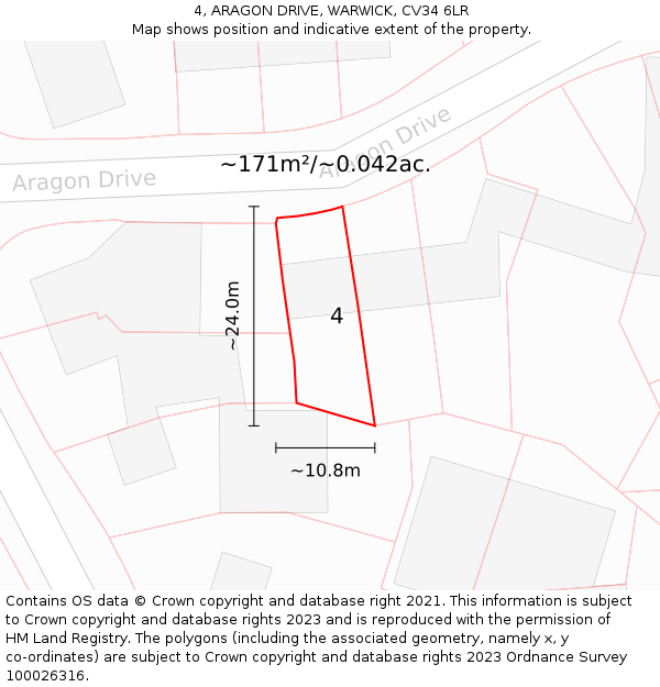 4, ARAGON DRIVE, WARWICK, CV34 6LR: Plot and title map