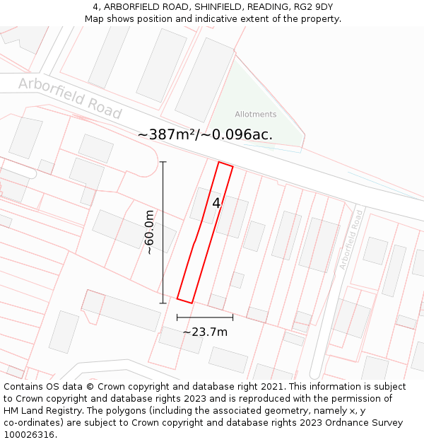 4, ARBORFIELD ROAD, SHINFIELD, READING, RG2 9DY: Plot and title map