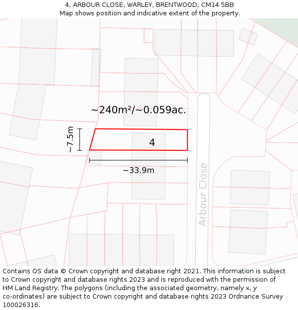 4, ARBOUR CLOSE, WARLEY, BRENTWOOD, CM14 5BB: Plot and title map