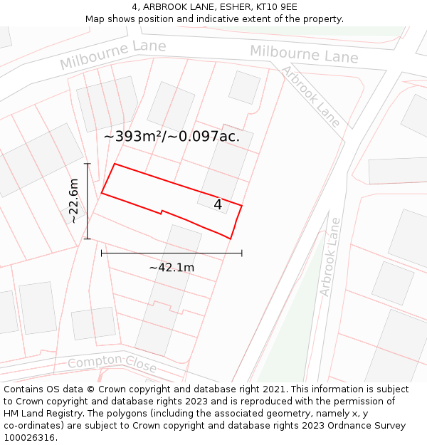 4, ARBROOK LANE, ESHER, KT10 9EE: Plot and title map