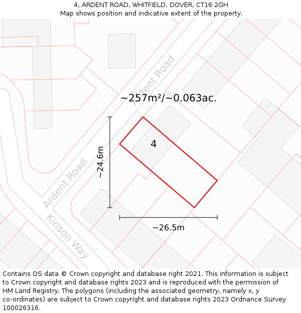 4, ARDENT ROAD, WHITFIELD, DOVER, CT16 2GH: Plot and title map