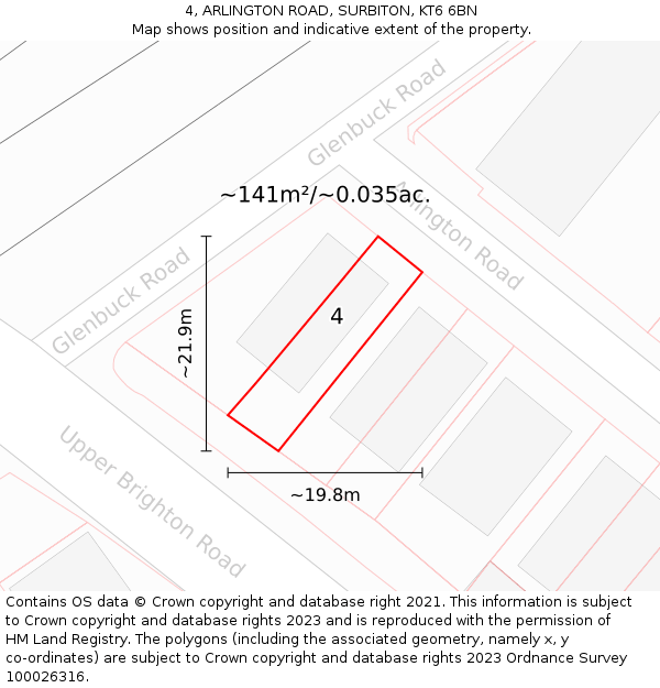 4, ARLINGTON ROAD, SURBITON, KT6 6BN: Plot and title map