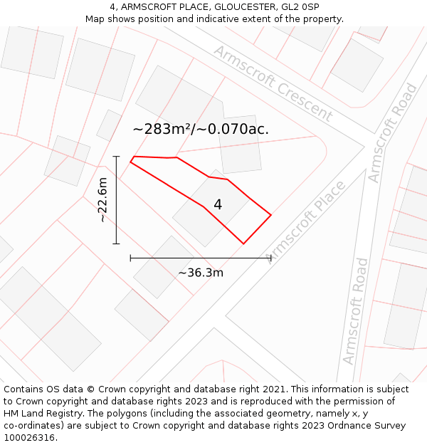 4, ARMSCROFT PLACE, GLOUCESTER, GL2 0SP: Plot and title map