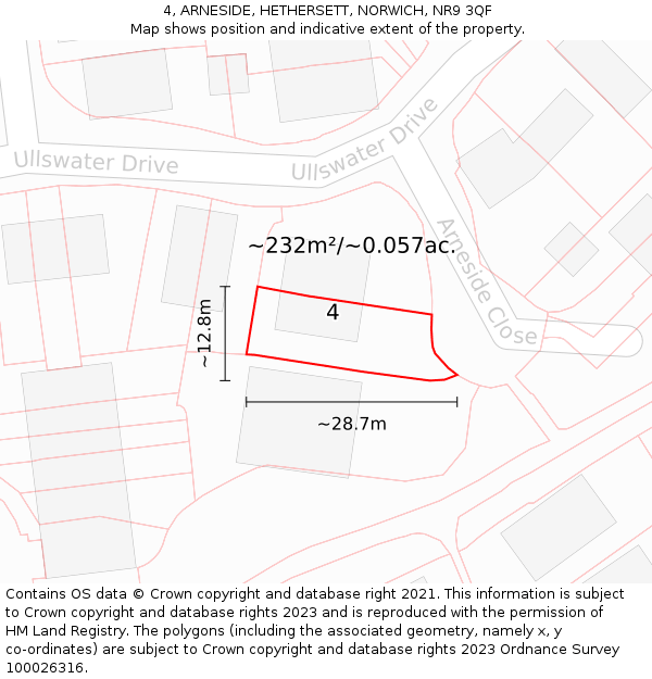 4, ARNESIDE, HETHERSETT, NORWICH, NR9 3QF: Plot and title map