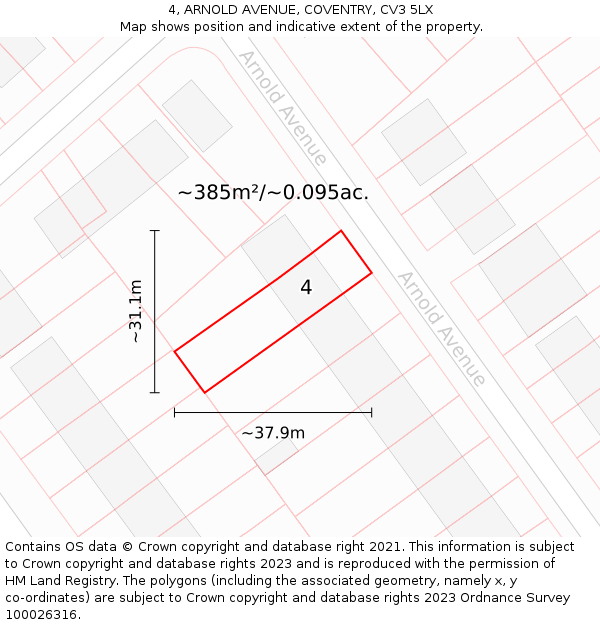 4, ARNOLD AVENUE, COVENTRY, CV3 5LX: Plot and title map