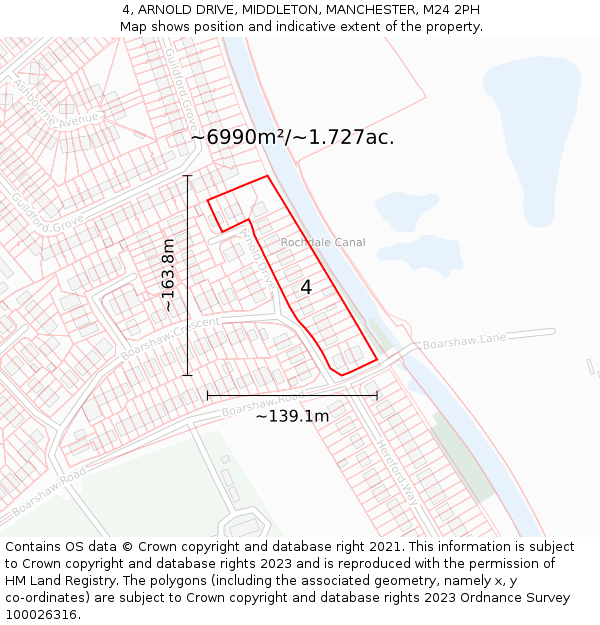 4, ARNOLD DRIVE, MIDDLETON, MANCHESTER, M24 2PH: Plot and title map
