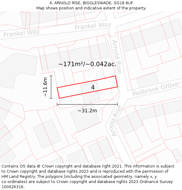 4, ARNOLD RISE, BIGGLESWADE, SG18 8UF: Plot and title map