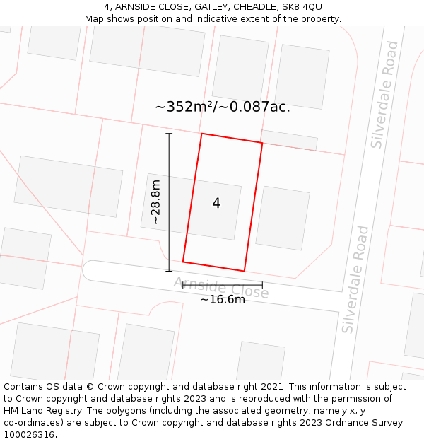 4, ARNSIDE CLOSE, GATLEY, CHEADLE, SK8 4QU: Plot and title map