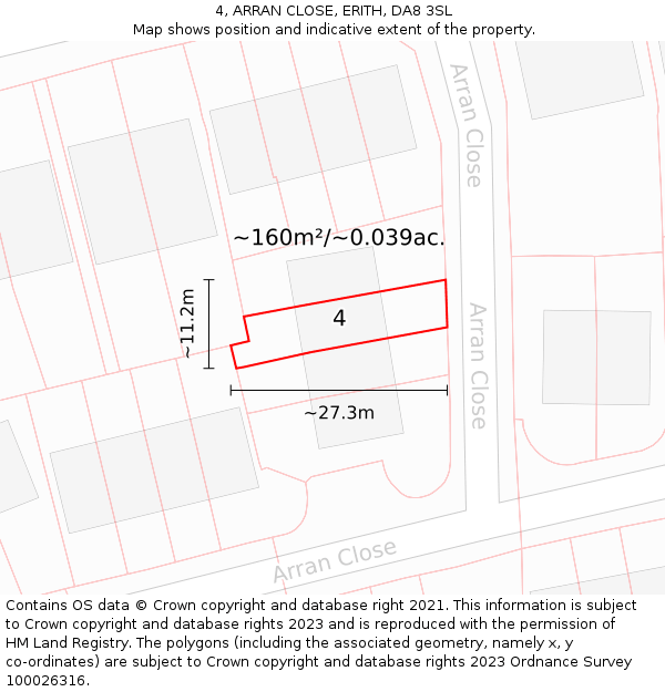 4, ARRAN CLOSE, ERITH, DA8 3SL: Plot and title map
