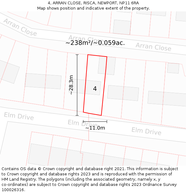 4, ARRAN CLOSE, RISCA, NEWPORT, NP11 6RA: Plot and title map