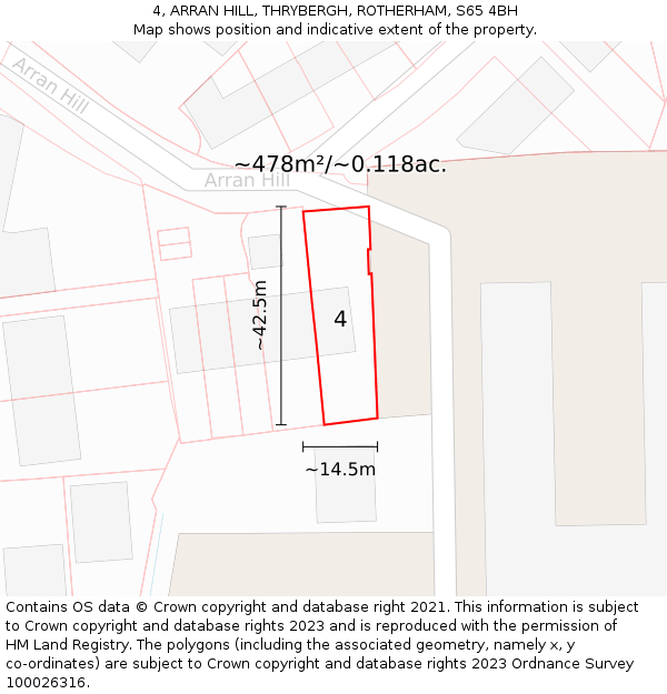 4, ARRAN HILL, THRYBERGH, ROTHERHAM, S65 4BH: Plot and title map