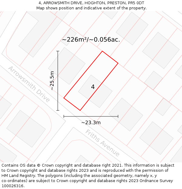 4, ARROWSMITH DRIVE, HOGHTON, PRESTON, PR5 0DT: Plot and title map
