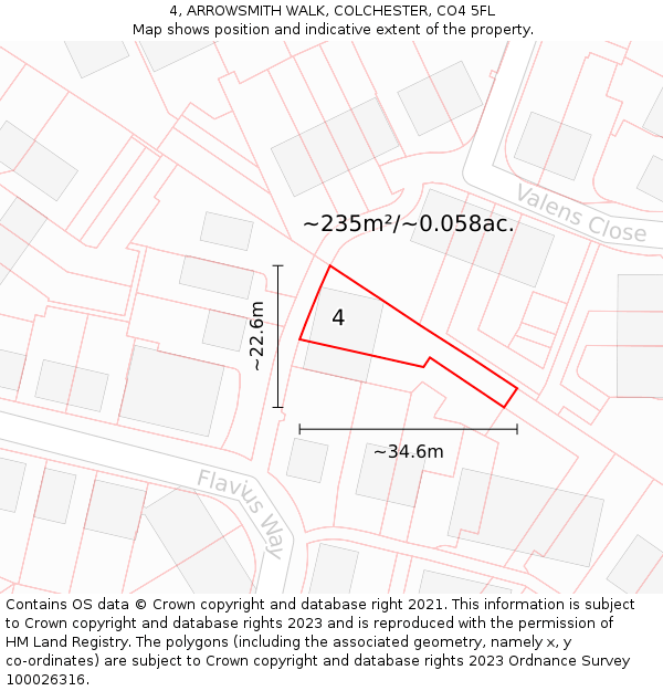 4, ARROWSMITH WALK, COLCHESTER, CO4 5FL: Plot and title map