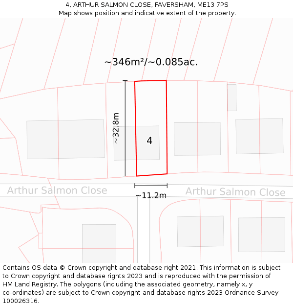 4, ARTHUR SALMON CLOSE, FAVERSHAM, ME13 7PS: Plot and title map