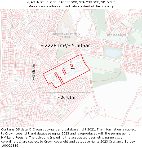 4, ARUNDEL CLOSE, CARRBROOK, STALYBRIDGE, SK15 3LS: Plot and title map