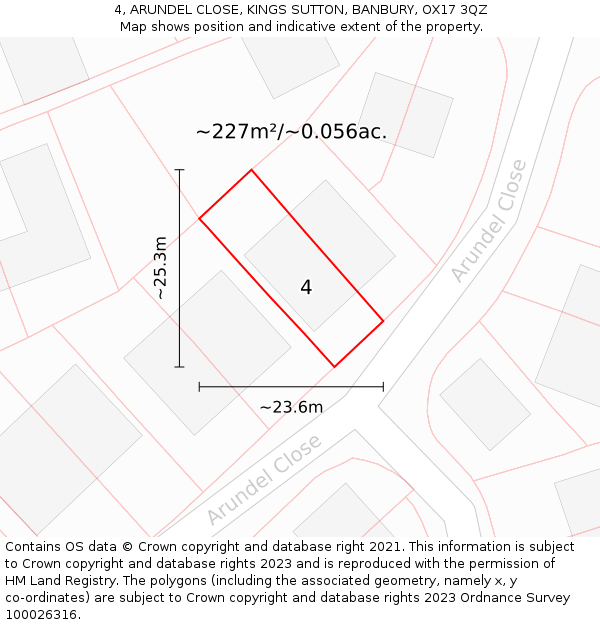 4, ARUNDEL CLOSE, KINGS SUTTON, BANBURY, OX17 3QZ: Plot and title map