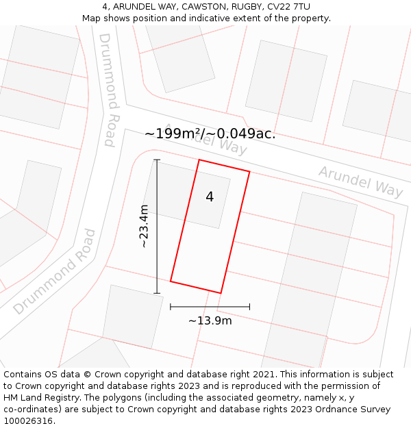 4, ARUNDEL WAY, CAWSTON, RUGBY, CV22 7TU: Plot and title map