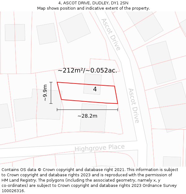 4, ASCOT DRIVE, DUDLEY, DY1 2SN: Plot and title map
