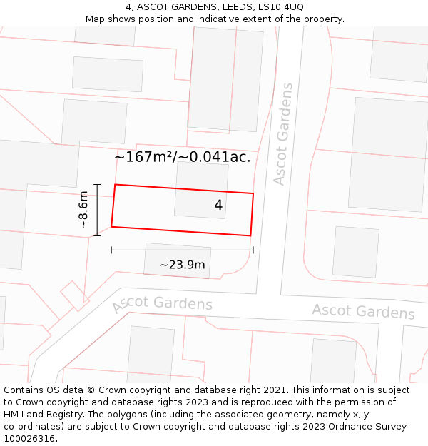 4, ASCOT GARDENS, LEEDS, LS10 4UQ: Plot and title map