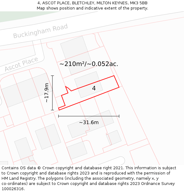 4, ASCOT PLACE, BLETCHLEY, MILTON KEYNES, MK3 5BB: Plot and title map