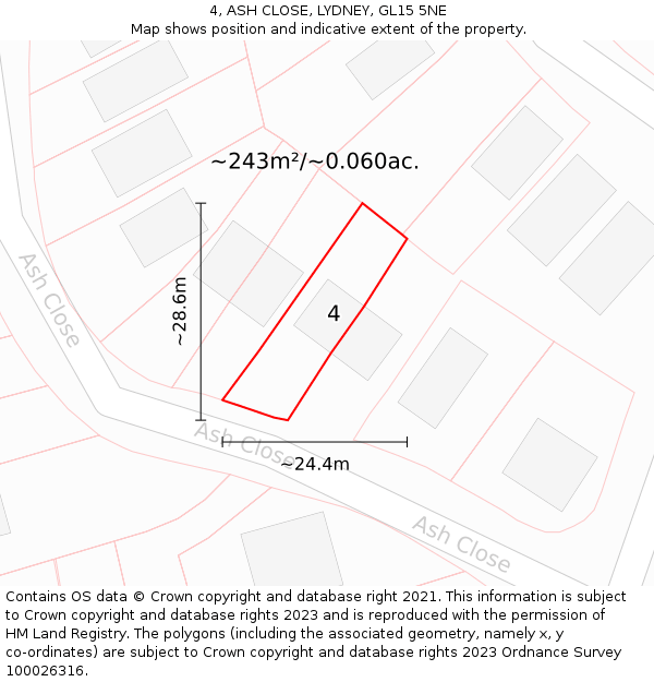 4, ASH CLOSE, LYDNEY, GL15 5NE: Plot and title map