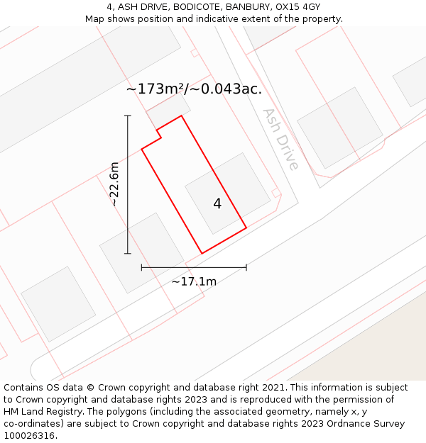 4, ASH DRIVE, BODICOTE, BANBURY, OX15 4GY: Plot and title map