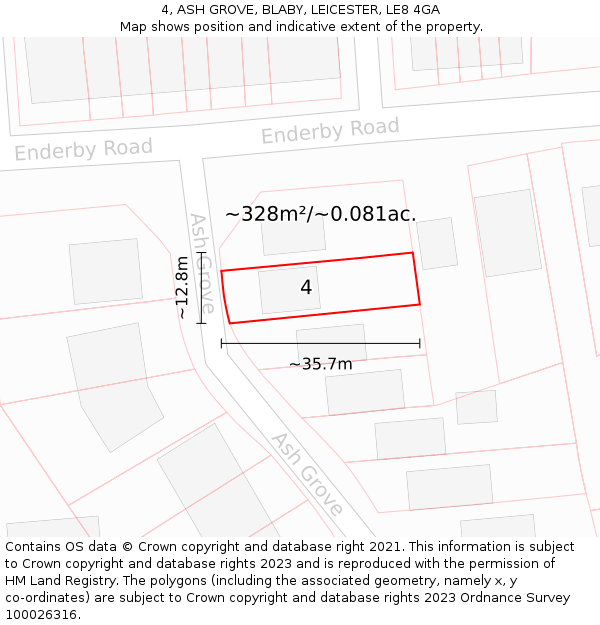 4, ASH GROVE, BLABY, LEICESTER, LE8 4GA: Plot and title map