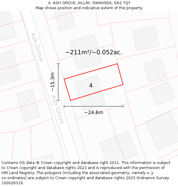 4, ASH GROVE, KILLAY, SWANSEA, SA2 7QY: Plot and title map