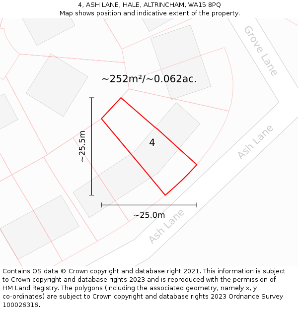 4, ASH LANE, HALE, ALTRINCHAM, WA15 8PQ: Plot and title map