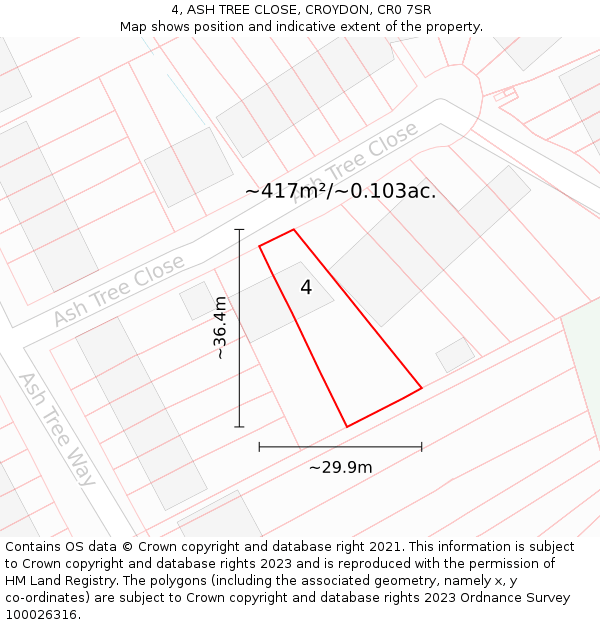 4, ASH TREE CLOSE, CROYDON, CR0 7SR: Plot and title map