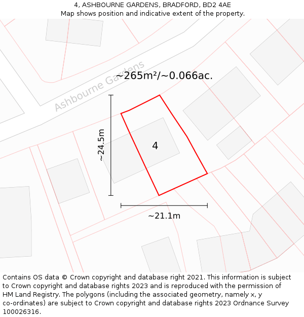 4, ASHBOURNE GARDENS, BRADFORD, BD2 4AE: Plot and title map