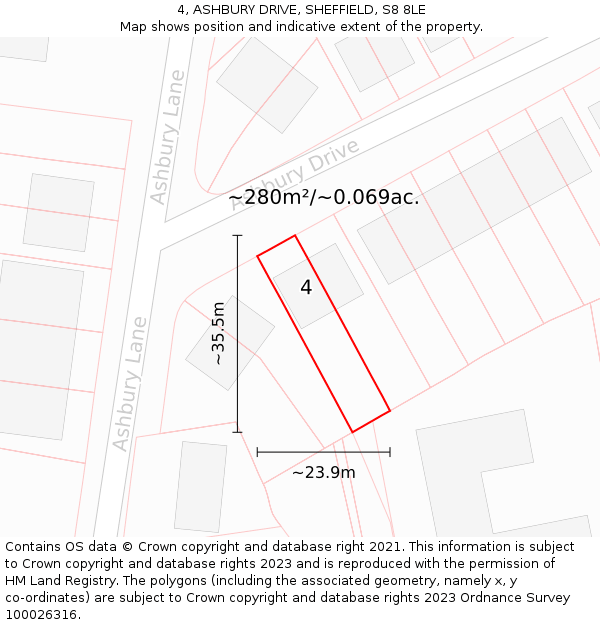 4, ASHBURY DRIVE, SHEFFIELD, S8 8LE: Plot and title map