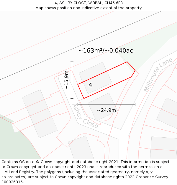 4, ASHBY CLOSE, WIRRAL, CH46 6FR: Plot and title map