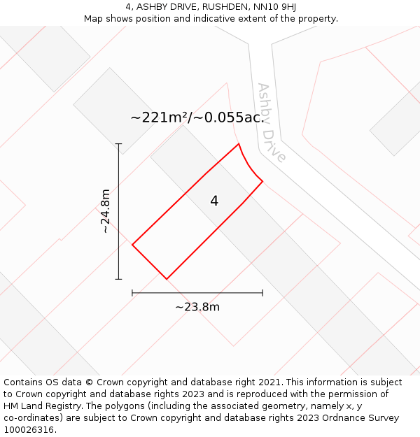 4, ASHBY DRIVE, RUSHDEN, NN10 9HJ: Plot and title map