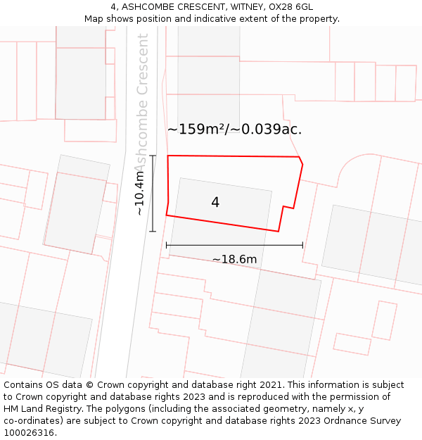 4, ASHCOMBE CRESCENT, WITNEY, OX28 6GL: Plot and title map