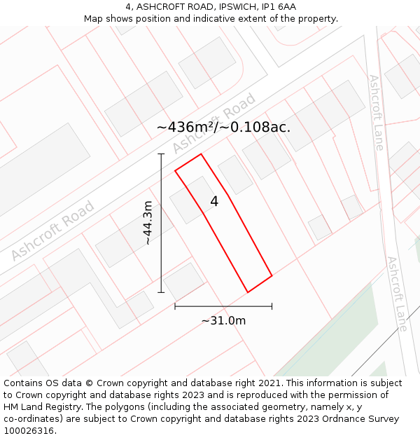 4, ASHCROFT ROAD, IPSWICH, IP1 6AA: Plot and title map