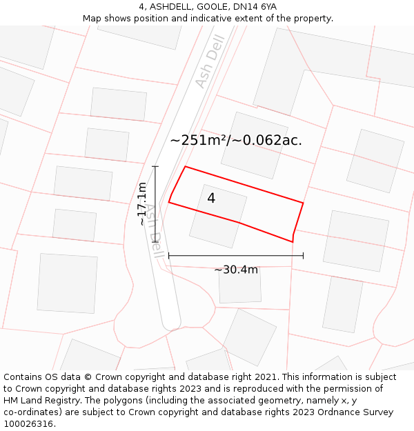 4, ASHDELL, GOOLE, DN14 6YA: Plot and title map