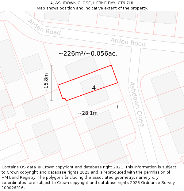 4, ASHDOWN CLOSE, HERNE BAY, CT6 7UL: Plot and title map