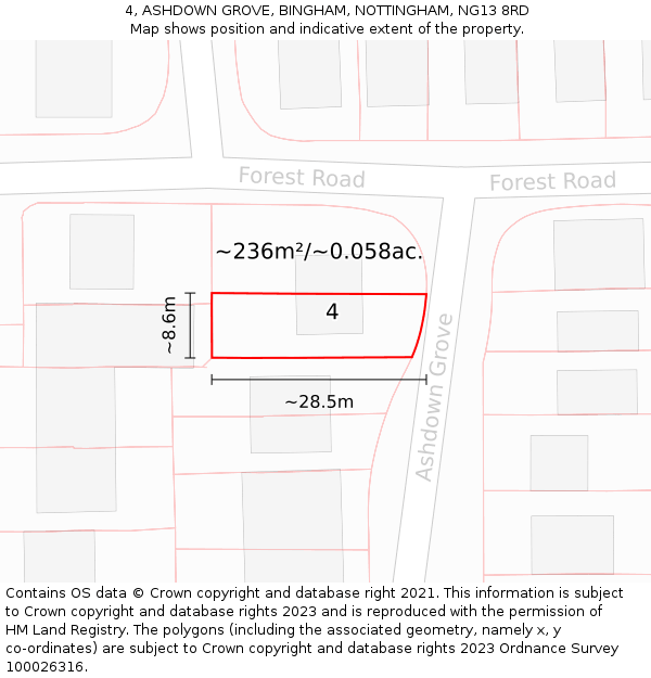 4, ASHDOWN GROVE, BINGHAM, NOTTINGHAM, NG13 8RD: Plot and title map
