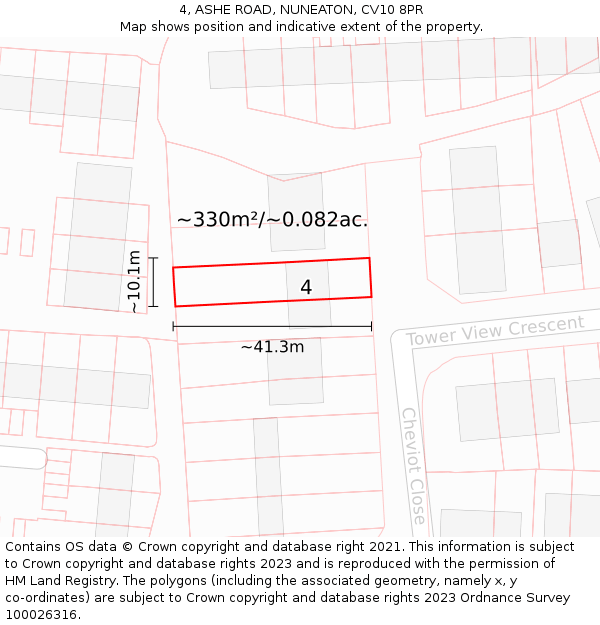 4, ASHE ROAD, NUNEATON, CV10 8PR: Plot and title map