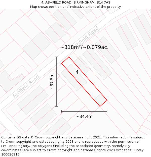 4, ASHFIELD ROAD, BIRMINGHAM, B14 7AS: Plot and title map