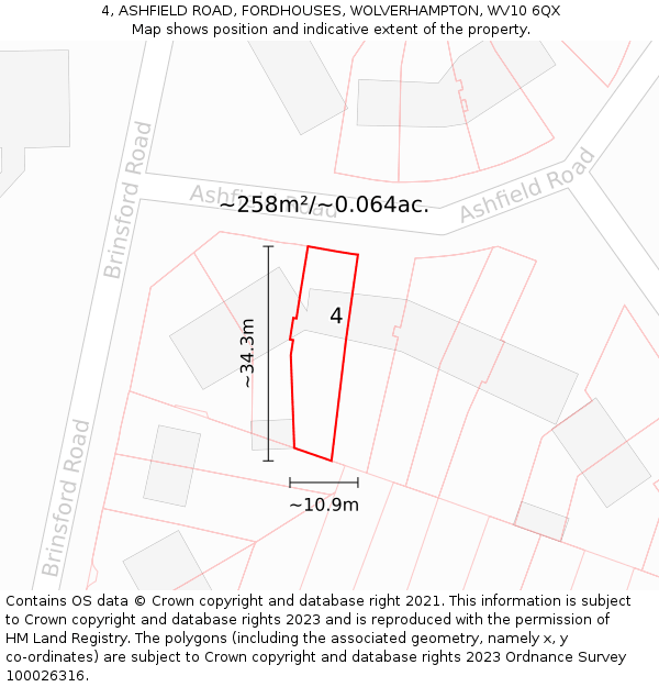 4, ASHFIELD ROAD, FORDHOUSES, WOLVERHAMPTON, WV10 6QX: Plot and title map