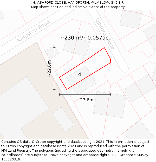 4, ASHFORD CLOSE, HANDFORTH, WILMSLOW, SK9 3JR: Plot and title map