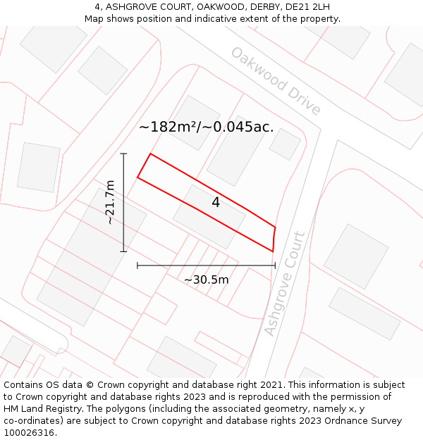 4, ASHGROVE COURT, OAKWOOD, DERBY, DE21 2LH: Plot and title map
