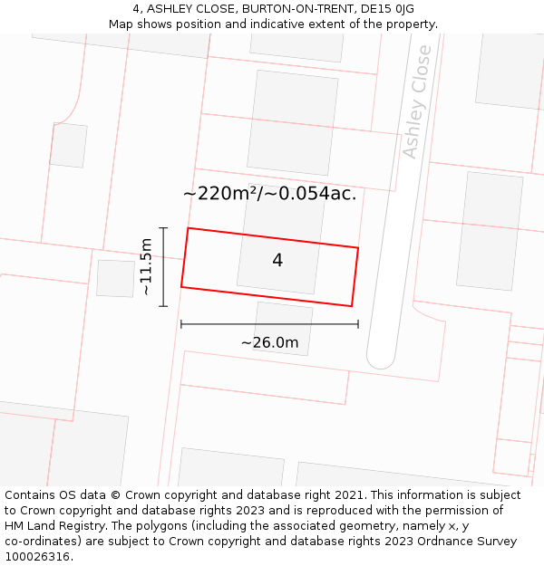 4, ASHLEY CLOSE, BURTON-ON-TRENT, DE15 0JG: Plot and title map