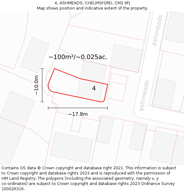 4, ASHMEADS, CHELMSFORD, CM2 9FJ: Plot and title map