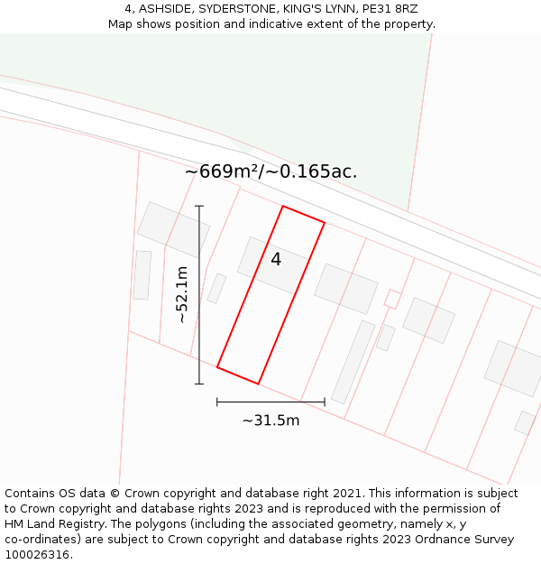 4, ASHSIDE, SYDERSTONE, KING'S LYNN, PE31 8RZ: Plot and title map