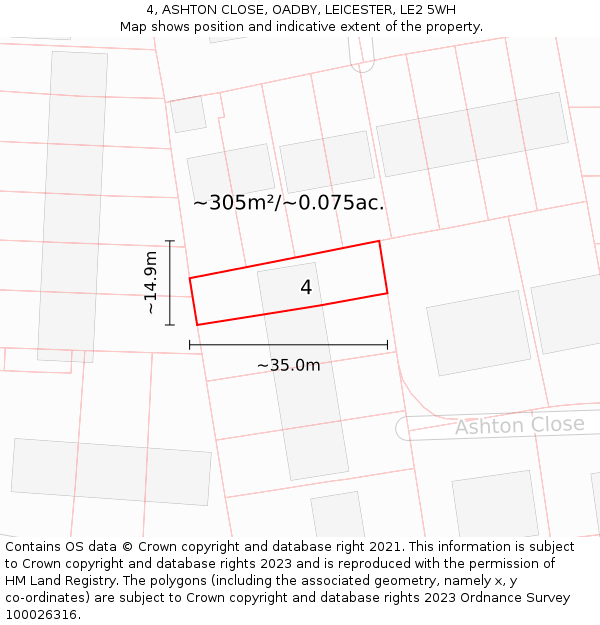 4, ASHTON CLOSE, OADBY, LEICESTER, LE2 5WH: Plot and title map